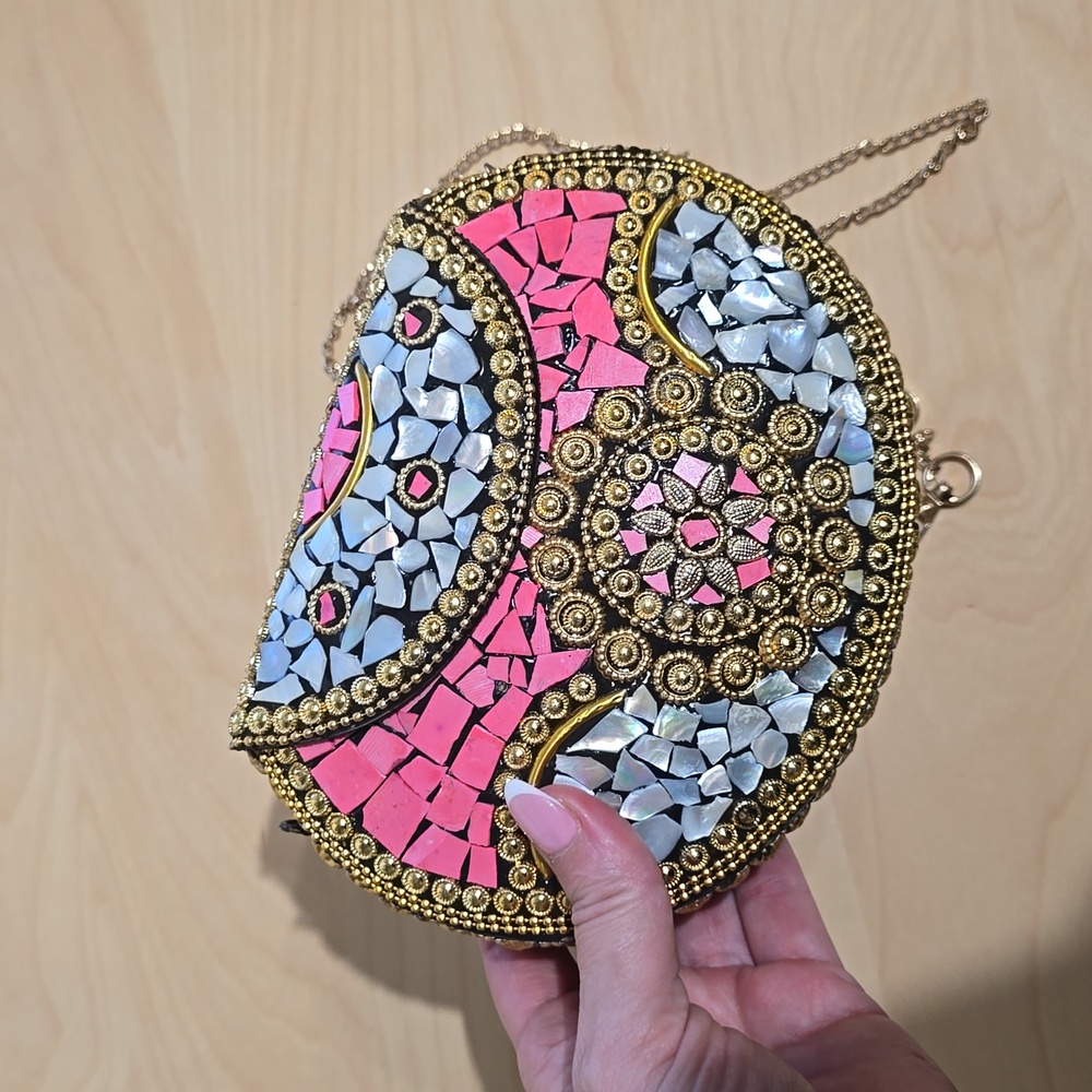 Ramla | Beverly Hills Clutch New Mother of Pearl Handmade One of a Kind $235 